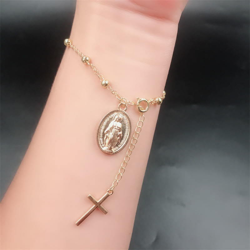Christianartworkshop Virgin Mary Medal & Cross Adjustable Simple Casual Bracelet