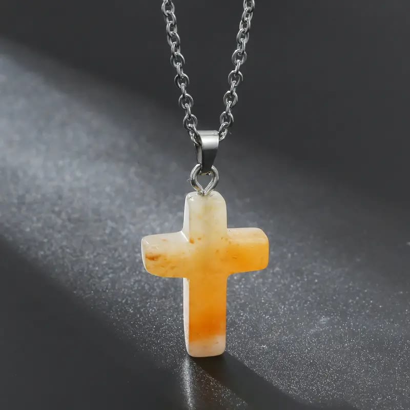 Christianartworkshop Natural Stone Cross Gemstone Pendant Necklace