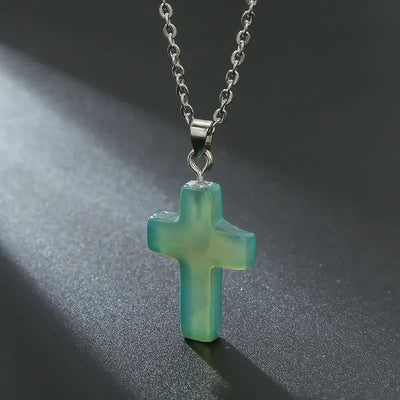 Christianartworkshop Natural Stone Cross Gemstone Pendant Necklace