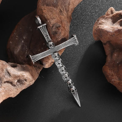Christianartworkshop Titanium Steel Skull Nail Cross Pendant Necklace