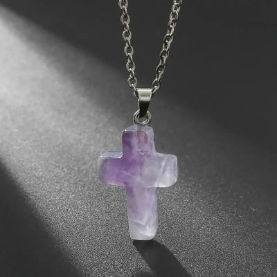 Christianartworkshop Natural Stone Cross Gemstone Pendant Necklace