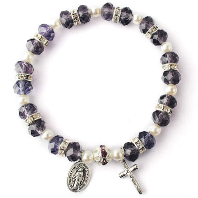 Christianartworkshop Crystal Beads Stretch Bracelet with Crucifix and Miraculous Medal