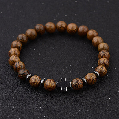 Christianartworkshop Cross Wooden Bead Bracelet