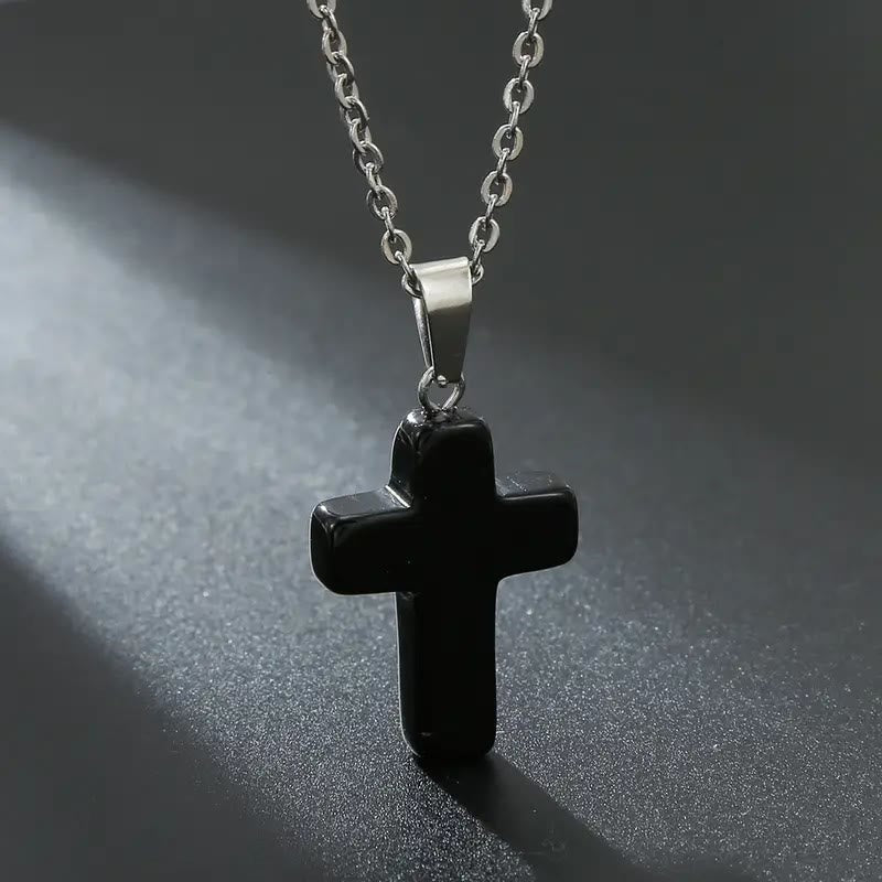 Christianartworkshop Natural Stone Cross Gemstone Pendant Necklace