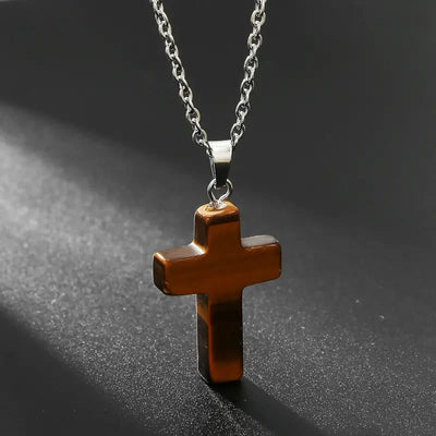 Christianartworkshop Natural Stone Cross Gemstone Pendant Necklace