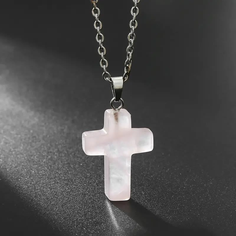 Christianartworkshop Natural Stone Cross Gemstone Pendant Necklace