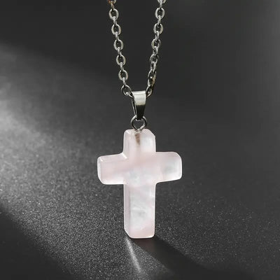 Christianartworkshop Natural Stone Cross Gemstone Pendant Necklace