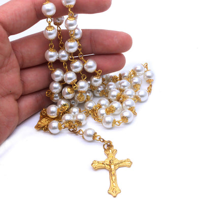 White Pearl Beads Catholic Blessing Rosary